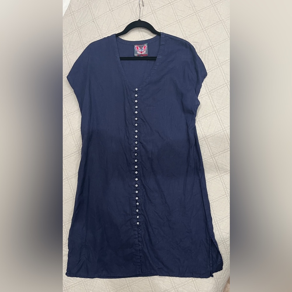 Johnny Was Navy Linen Dress